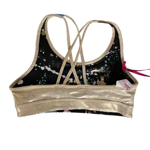 Justice Girls Reversible Sports Bra Black Gold Shiny Size Large 12/14 New - Picture 4 of 12